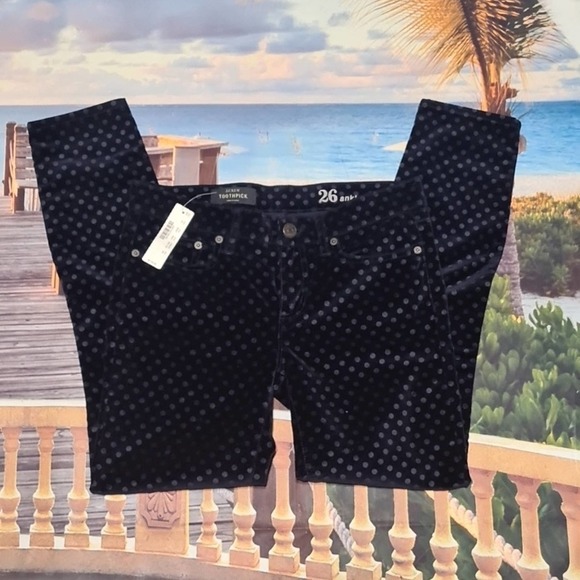 J. Crew Toothpick‎ Jeans Velvet Polkadot Ankle Size 26 NWT - Picture 1 of 7